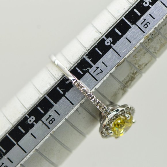 Halo Diamond Engagement Ring Fancy Yellow Round Shape 1.41 TCW 14K White Gold - Picture 7 of 11